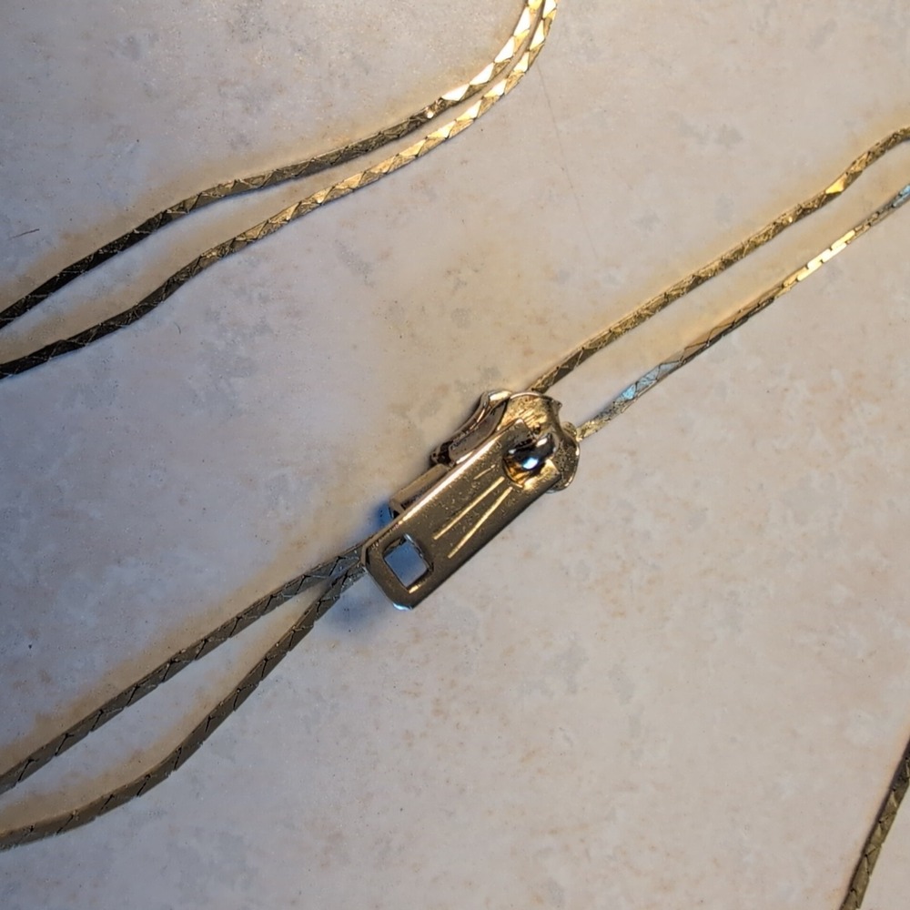 Vintage Gold Tone Zipper Pull Adjustable Cobra Chain Zip Lariat Necklace